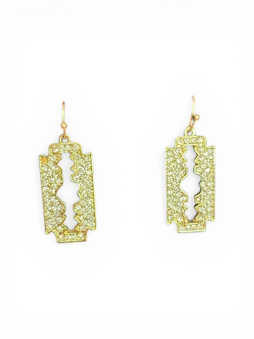 #383–❤️$5/$25❤️Gold Glitter Razor Blade Drop Earrings by